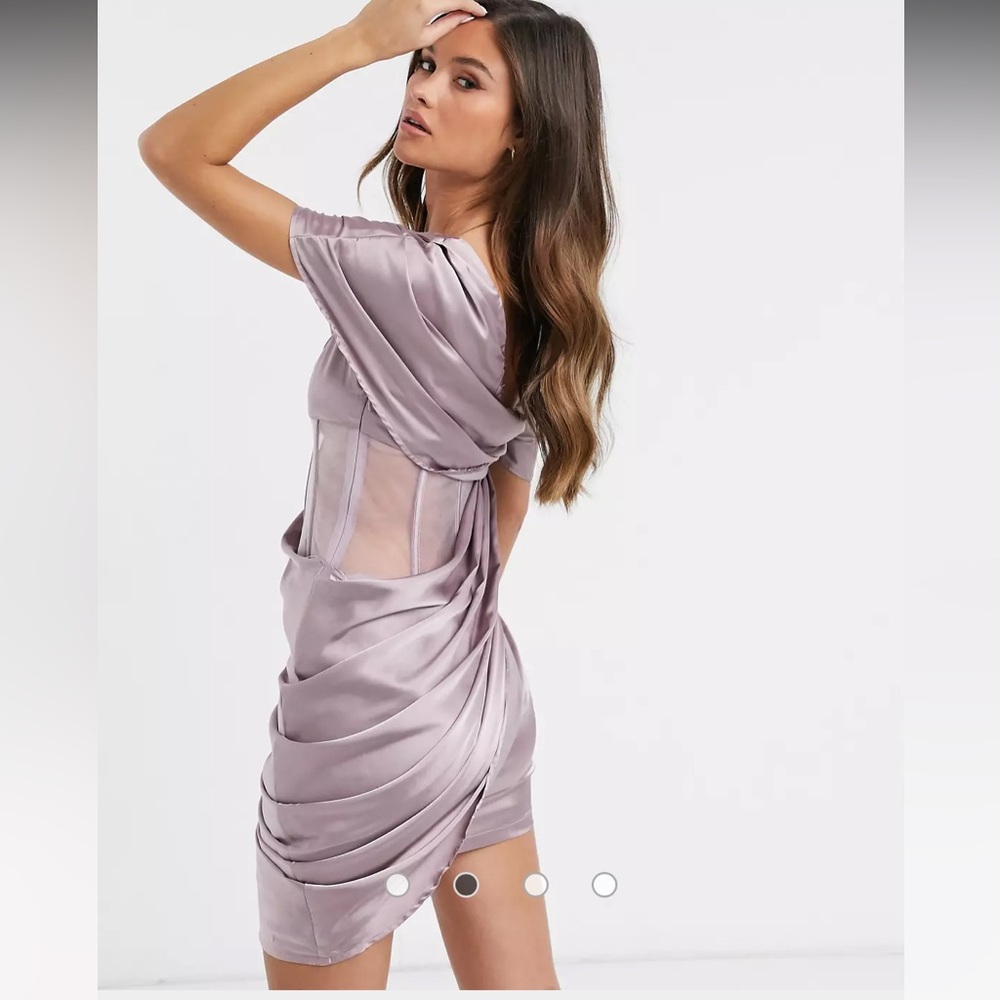 ASOS Ei8th Hour exclusive asymmetric drape satin mini dress corset waist